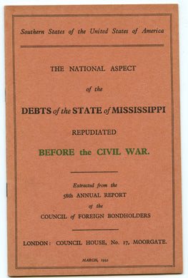 The National Aspect of the Debts of the State of Mississippi Repudiated Before the Civil War