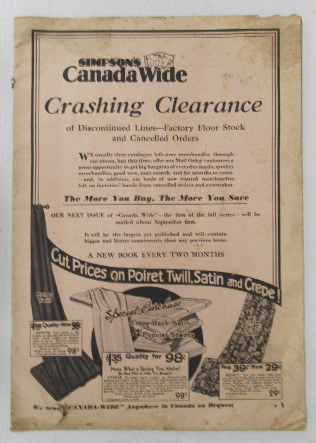 Simpson's Canada Wide Crashing Clearance of Discontinued Lines-Factory Floor Stock and Cancelled Orders