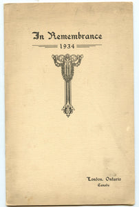 In Rembrance 1934: Programme of Cenotaph Unveiling Ceremony and Rembrance Day Service , November 11th, 1934