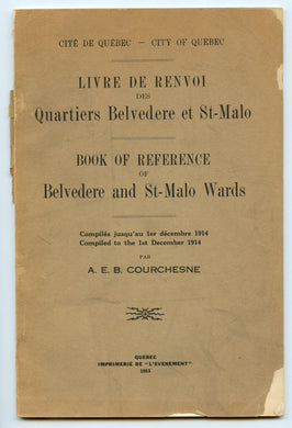 Cité de Québec - Livre de Renvoi des Quartiers Belvedere et St-Malo; Book of Reference of Belvedere and St-Malo Wards