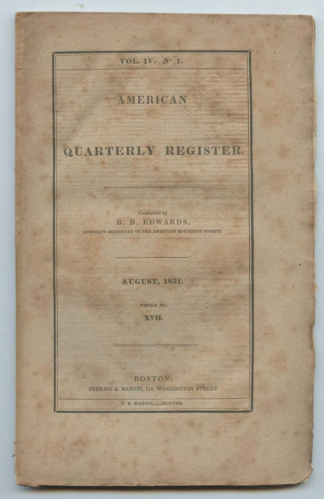 Quarterly Register of the American Education Society, August 1831