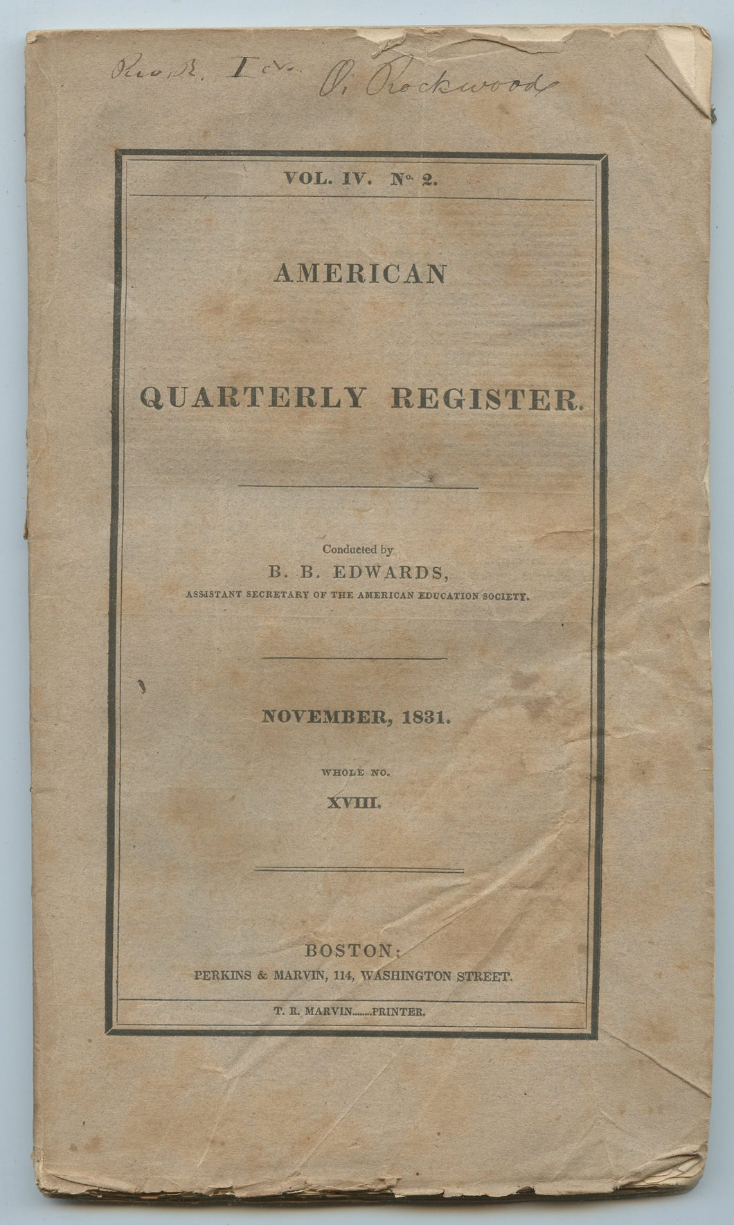 Quarterly Register of the American Education Society, November 1831