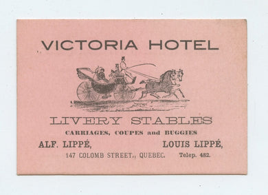 Card for Victoria Hotel Livery Stables