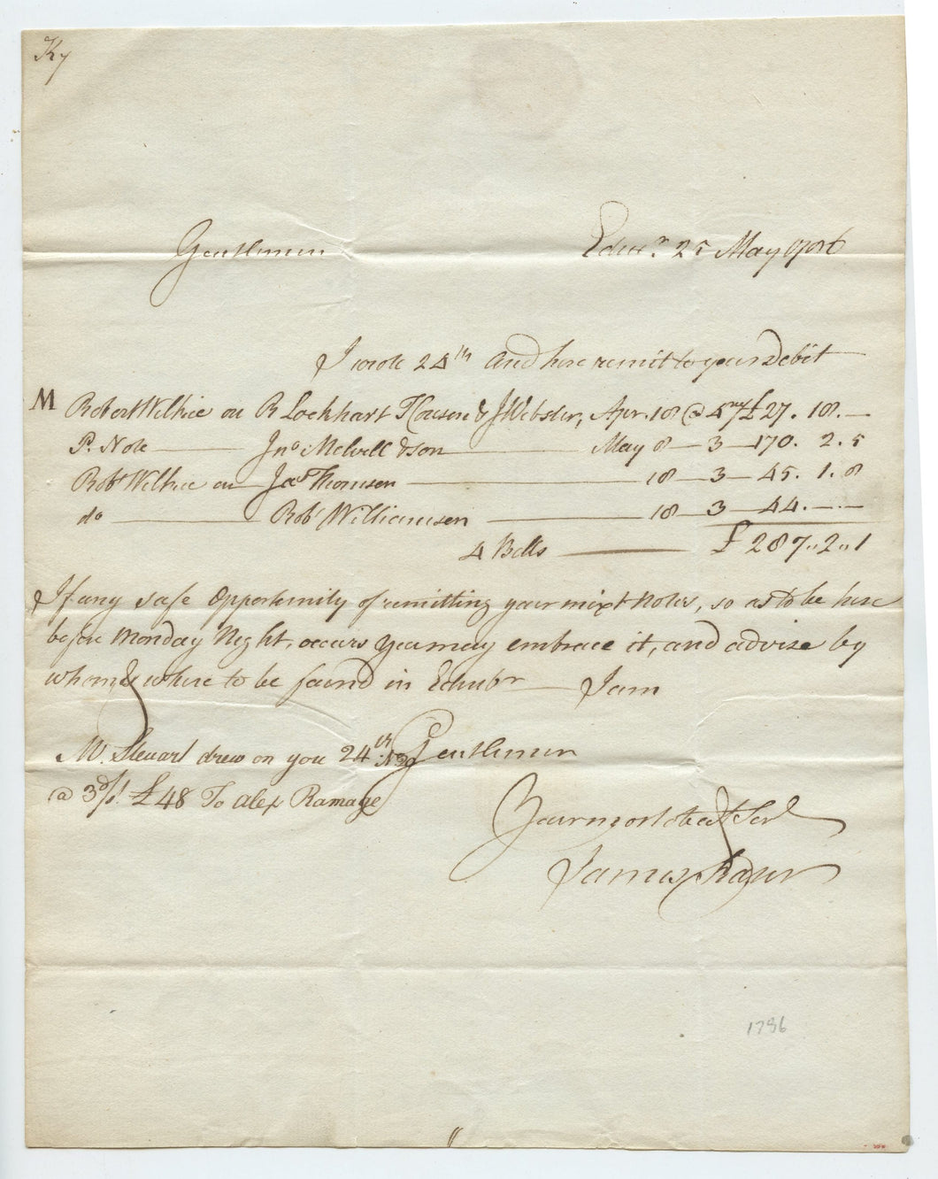 Bank of Scotland letter, 1786