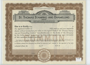 St. Thomas Stamping and Enamelling share certificate