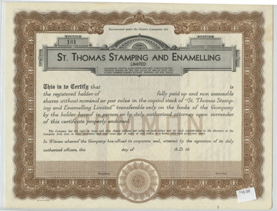 St. Thomas Stamping and Enamelling share certificate