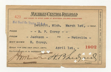 Michigan Central Railroad pass