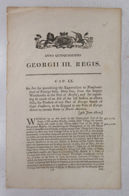 An Act for permitting the Exportation to Newfoundland of Foreign Salt, Duty free, from the Import Warehouses at the Port of Bristol