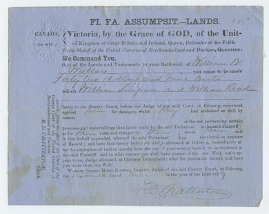 Northumberland and Durham counties court writ, 1879