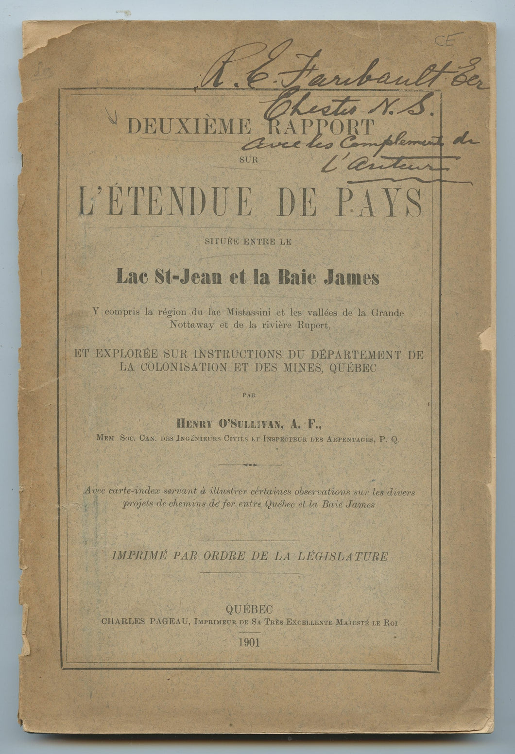 Deuxième Rapport sur L'Étendue de Pays située entre le Lac St-Jean et la Baie James
