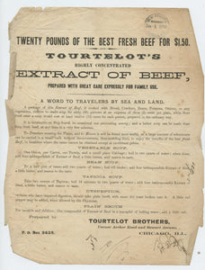 Tourtelot Brothers Beef Extract advertisement, Chicago, 1866