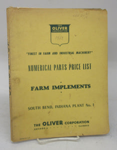 Numerical Parts Price List, Farm Implements, South Bend, Indiana Plant No. 1