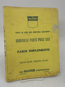 Numerical Parts Price List, Farm Implements, South Bend, Indiana Plant 