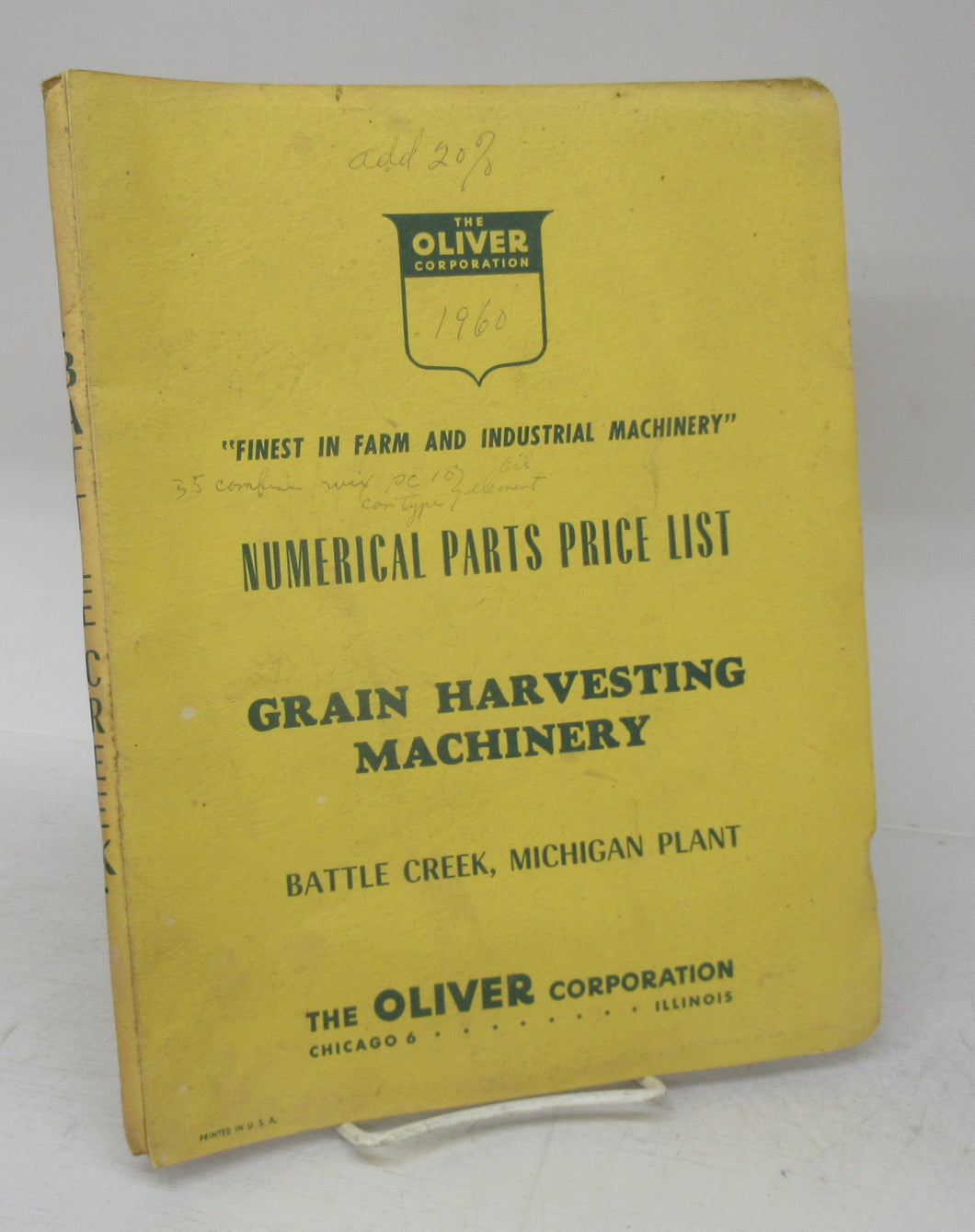 Numerical Parts Price List, Grain Harvesting Machinery, Battle Creek, Michigan Plant