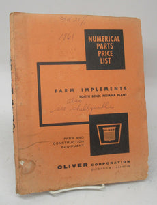 Numerical Parts Price List, Farm Implements, South Bend, Indiana Plant