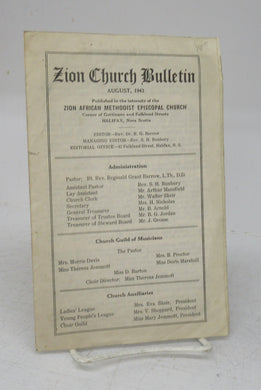 Zion African Methodist Episcopal Church bulletin, August 1943