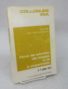 Colloques IRIA: Théorie des automates des langages et de la programmation 307 juillet 1972