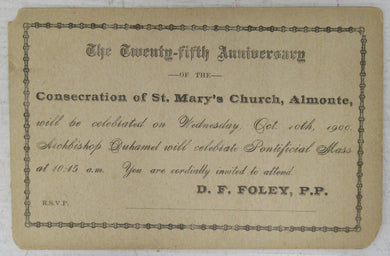 Invitation to Twenty-fifth Anniversary of the Consecration of St. Mary's Church, Almonte