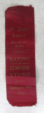 Commemorative ribbon, Laying of corner stone, St. Paul's Church, Bloor Street East Toronto