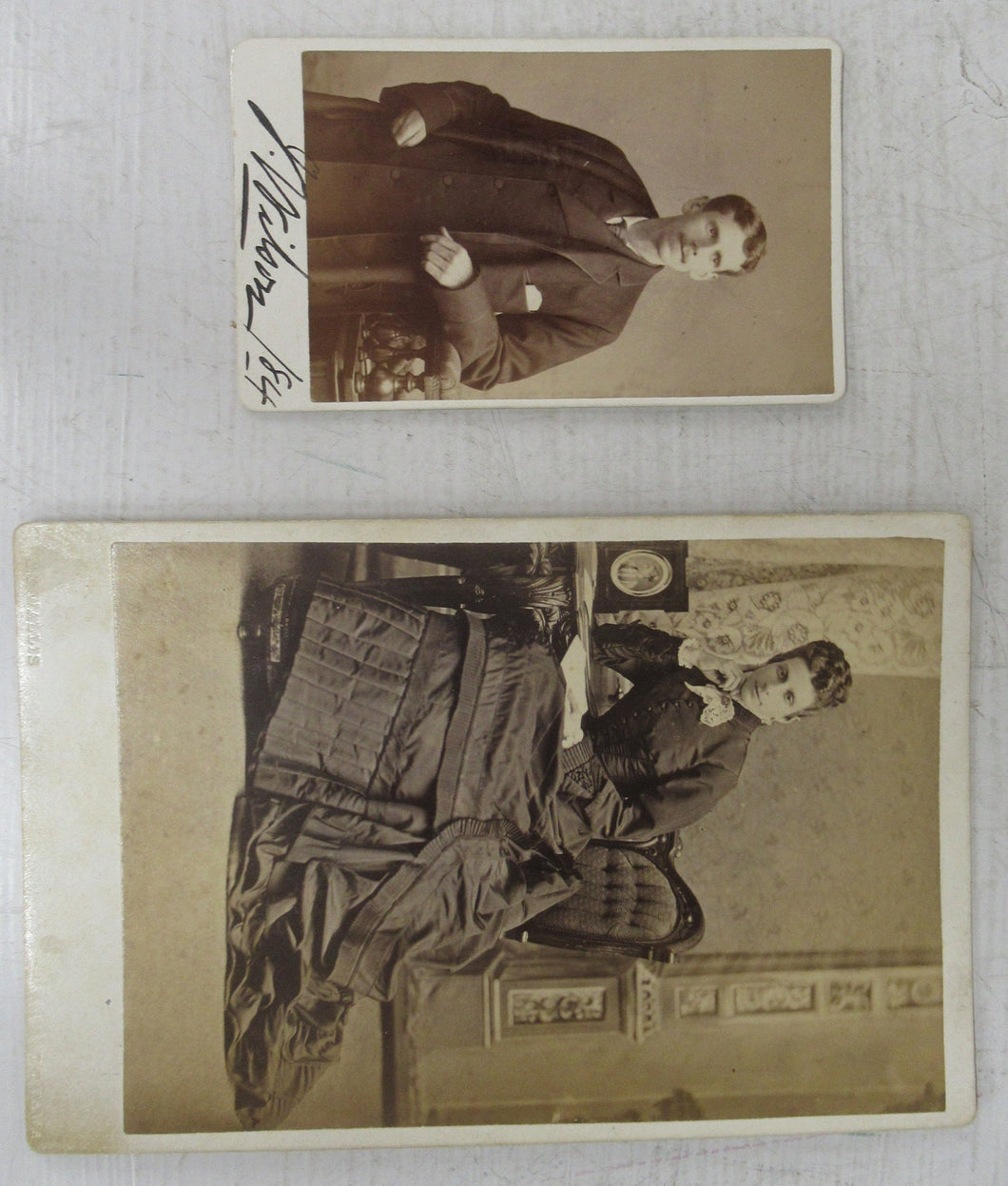 2 photos: Carte-de-visite of James Wilson and cabinet photo of his sister