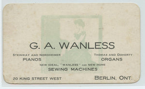 Wanless Music Store advertising card