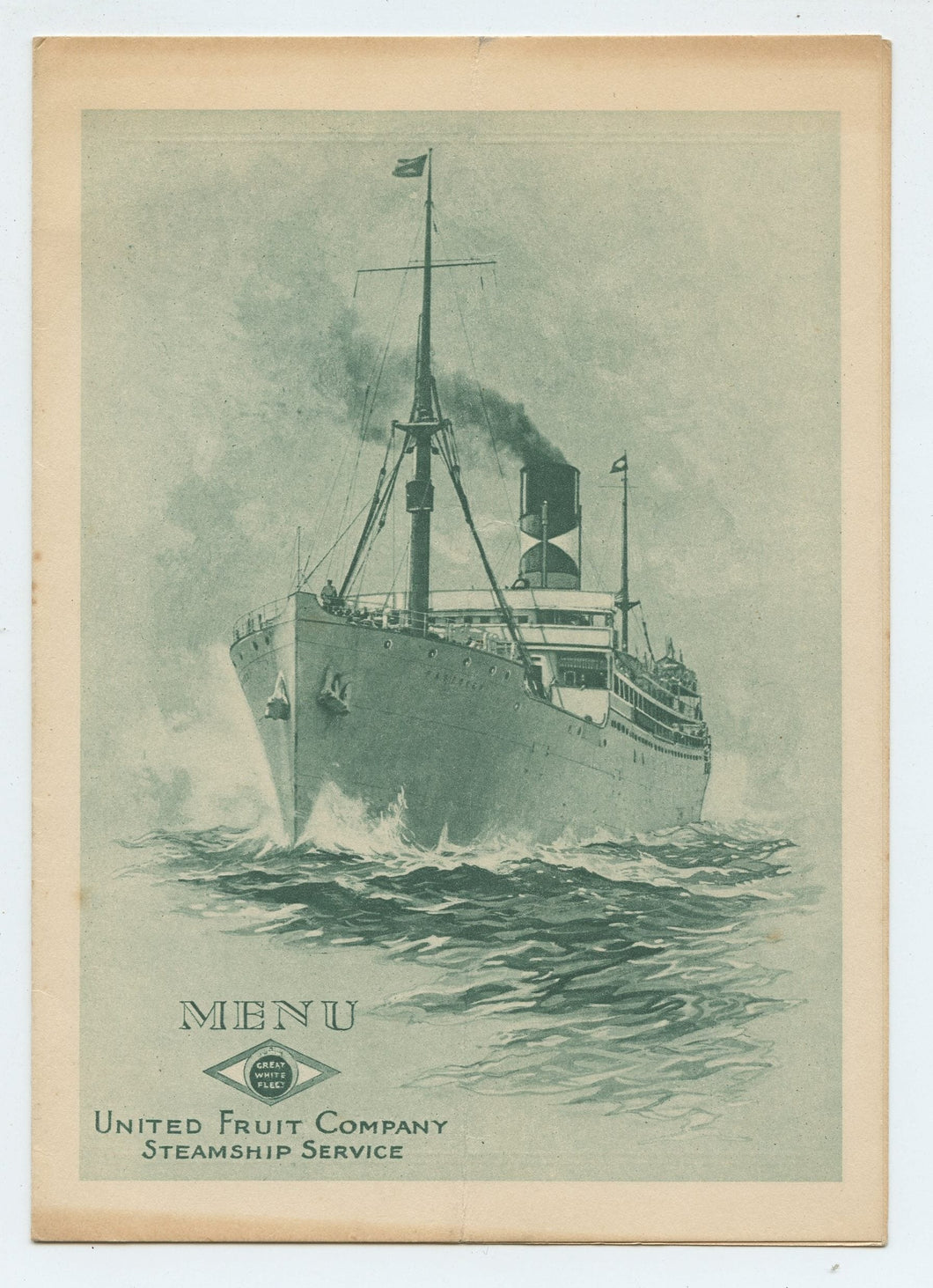 Menu, United Fruit Company Steamship Service
