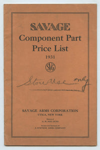 Savage Component Part Price List, 1931
