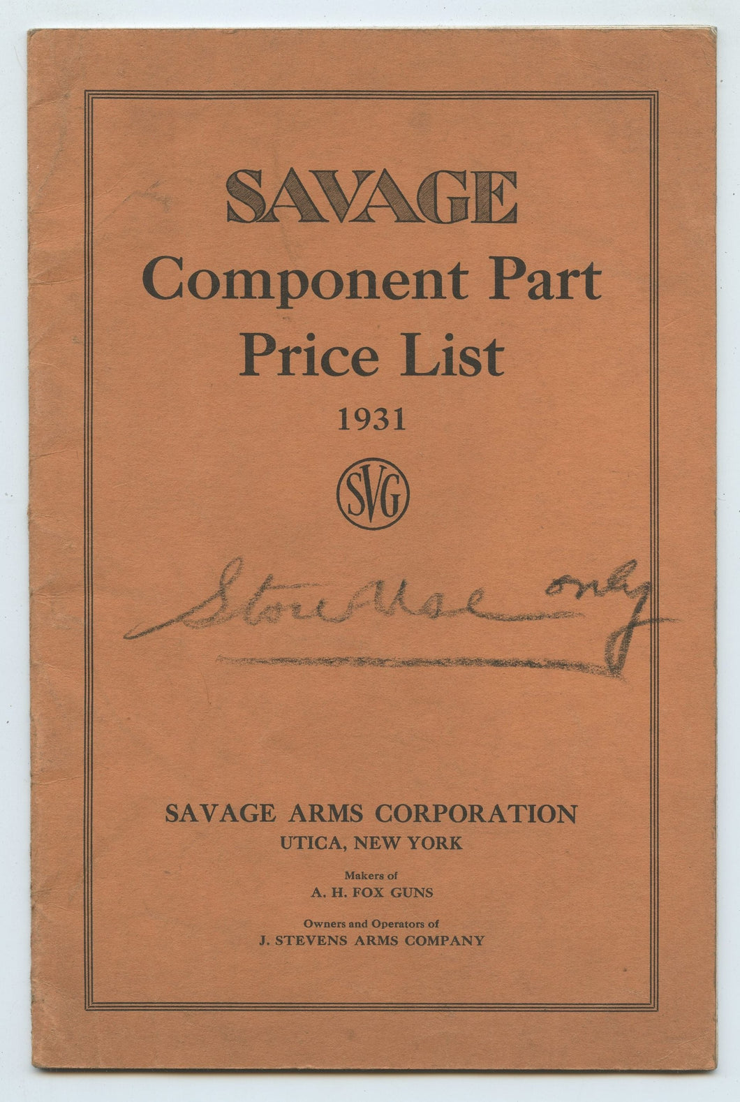 Savage Component Part Price List, 1931