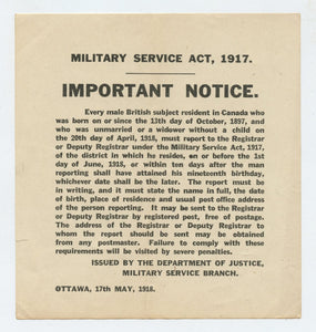 Important Notice, Military Service Act, 1917