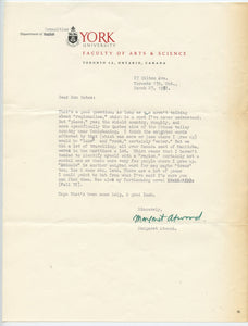 Letter to Ron Bates from Margaret Atwood, 1972