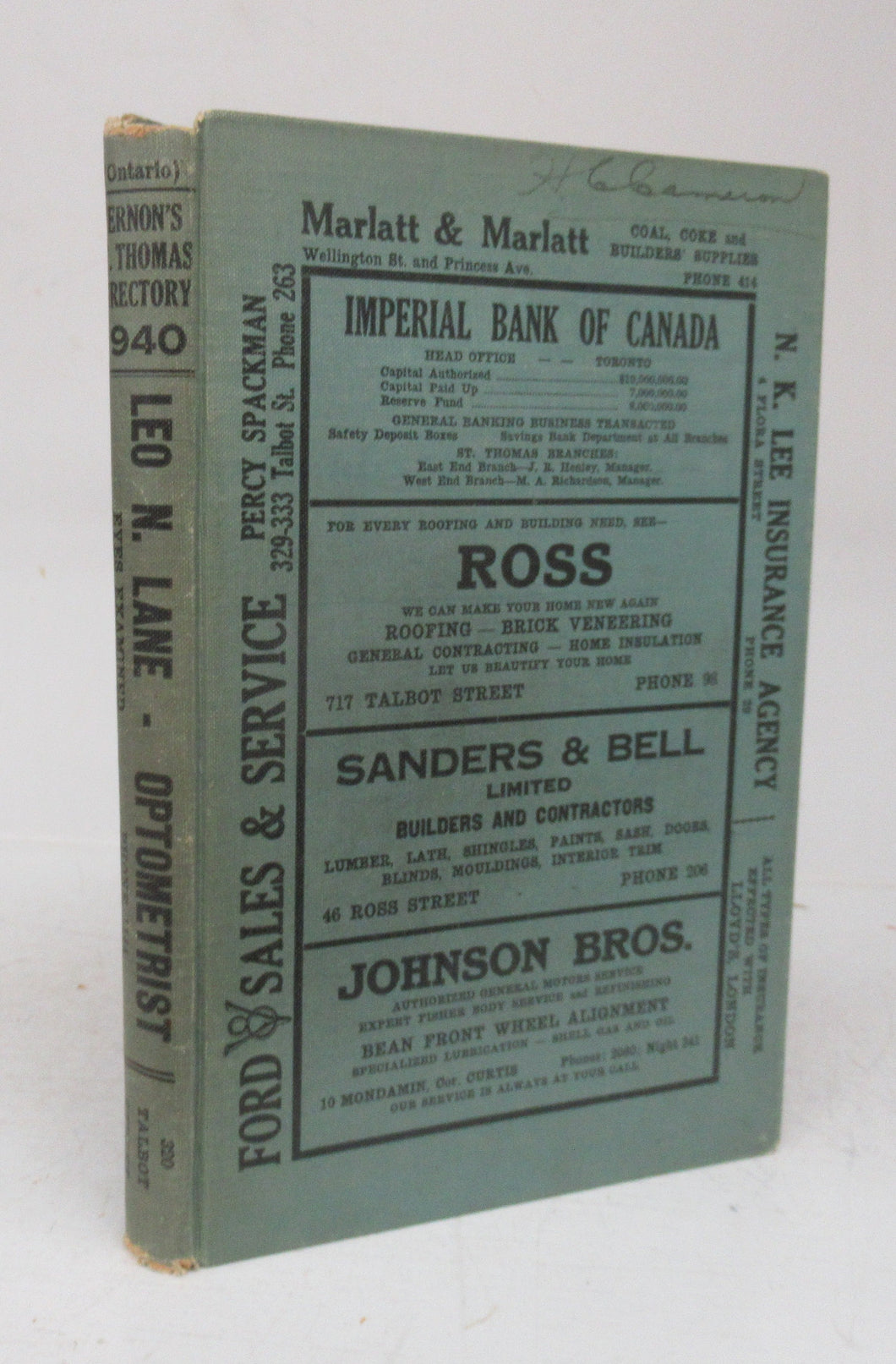 Vernon's City of St. Thomas (Ontario) Miscellaneous, Business, Alphabetical and Street Directory for the year 1940