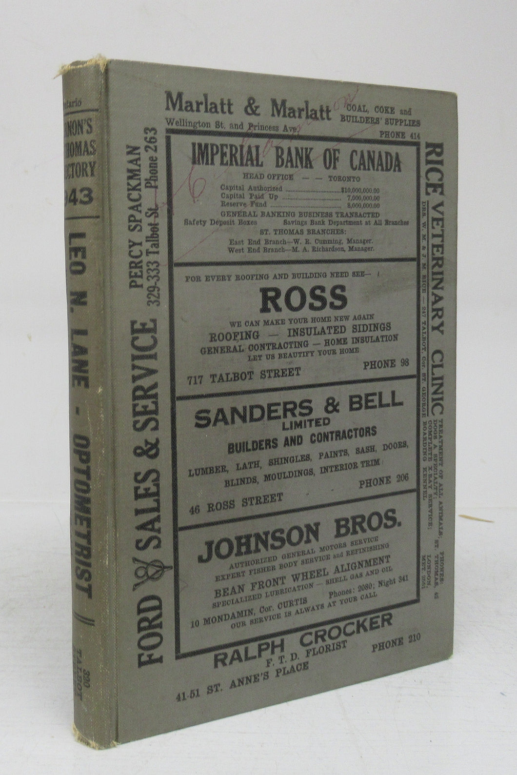 Vernon's City of St. Thomas (Ontario) Miscellaneous, Business, Alphabetical and Street Directory for the year 1943
