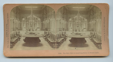 Stereoview card showing Main Hall, Gambling House at Monte Carlo