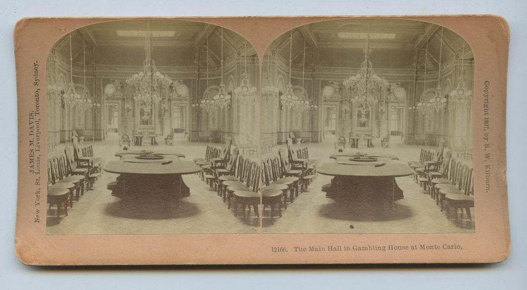 Stereoview card showing Main Hall, Gambling House at Monte Carlo