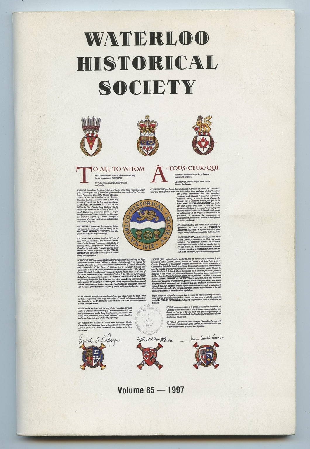 Waterloo Historical Society Vol. 85 - 1997