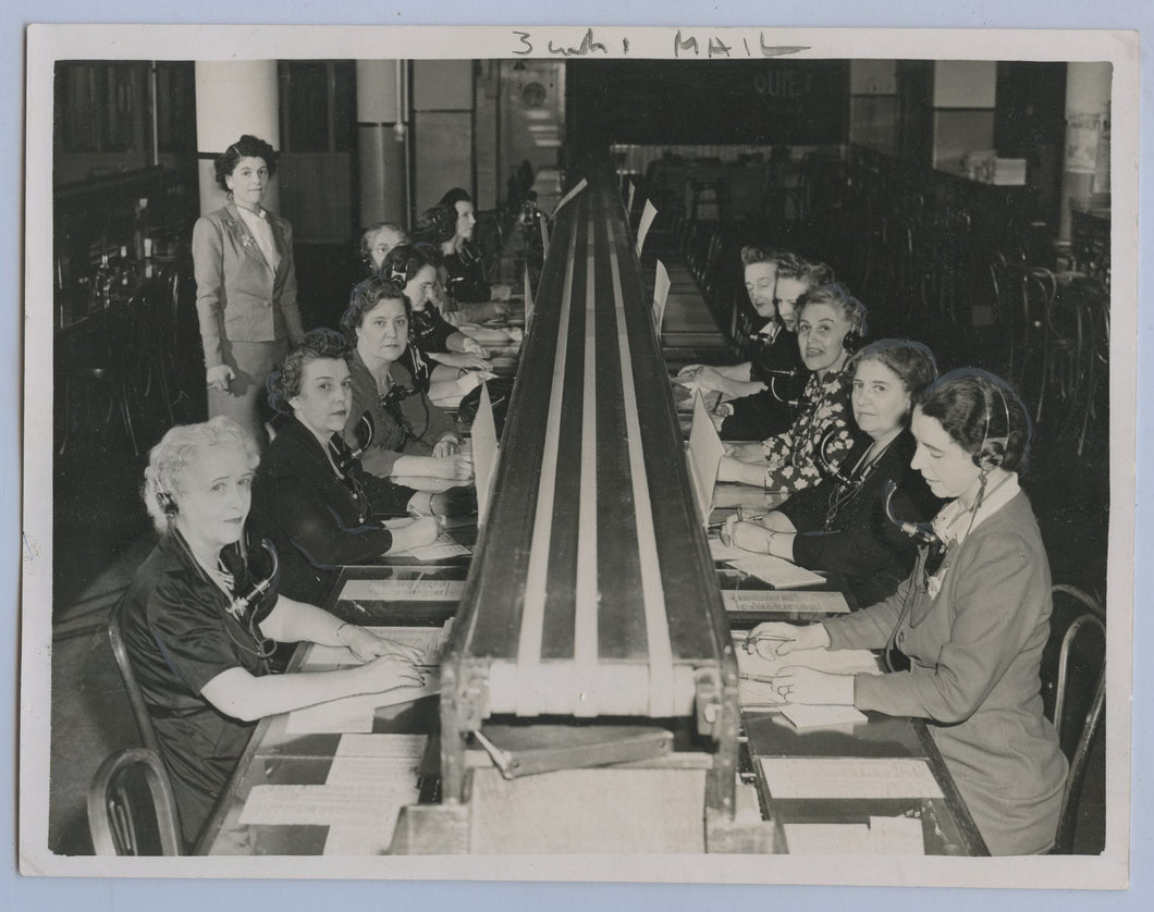 Photo of switchboard operators receiving election returns at the T. Eaton Company
