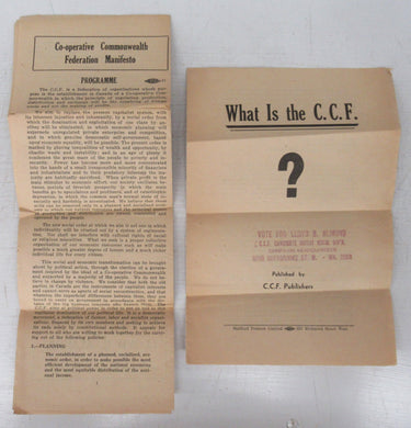 Co-operative Commonwealth Federation Manifesto; What Is the C.C.F.?