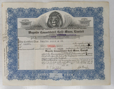 Wayside Consolidated Gold Mines stock certificate