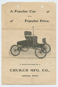 Church Manufacturing Company motorcar flyer