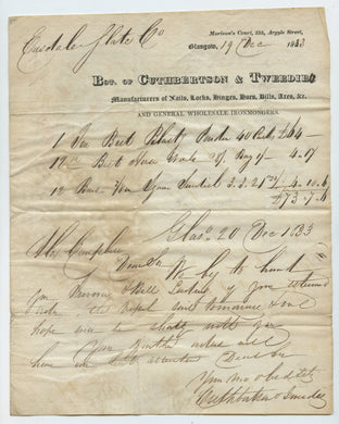 Bill of lading, Cuthbertson & Tweedie, 1833