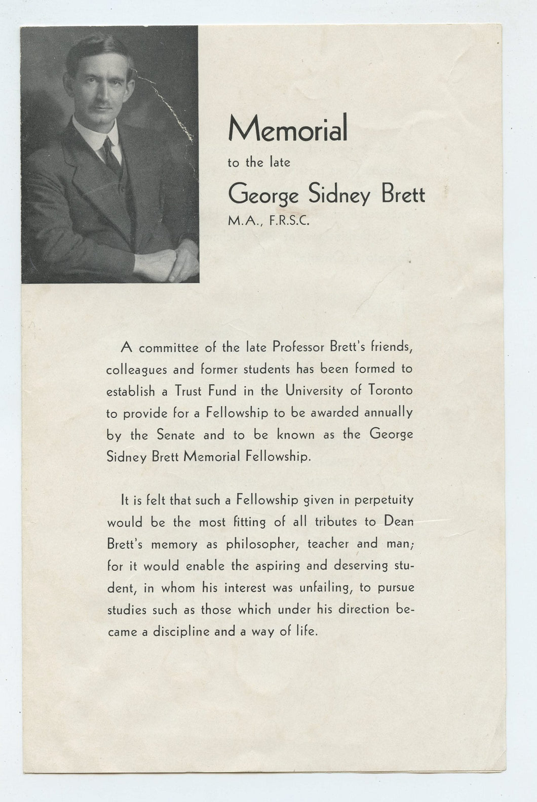 George Sidney Brett Fellowship flyer