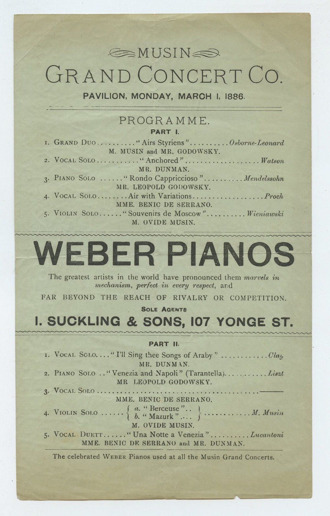 Musin Grand Concert Co. programme, 1886