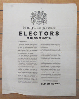 To the Free and Independent Electors of the City of Kingston