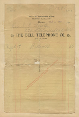 Bell Telephone bill, 1908