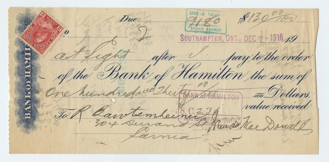 Bank of Hamilton bank draft