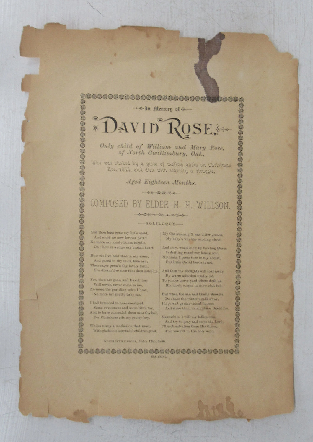 Memorial poem to David Rose
