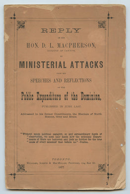 Reply of the Hon. D. L. Macpherson, Senator of Canada,