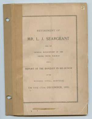 Retirement of Mr. L. J. Seargeant from the General Managership of the Grand Trunk Railway 