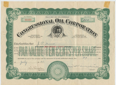 Congressional Oil stock certificate
