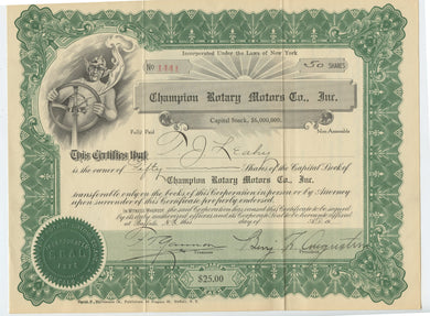 Champion Rotary Motors stock certificate